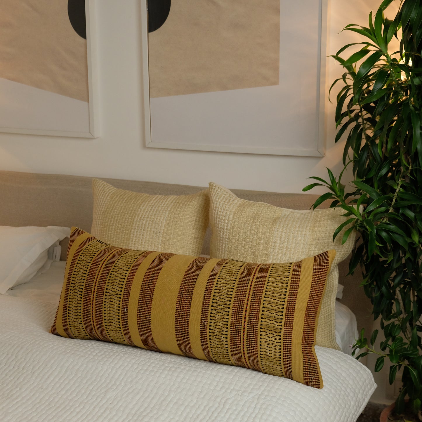 MOKO HANDWOVEN CUSHION - YELLOW AND RED