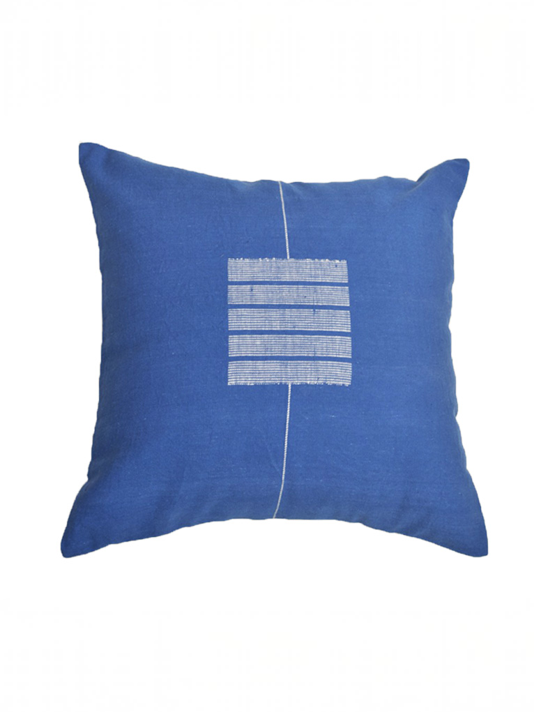 HIRAN HANDWOVEN CUSHION WITH PLAIN CREAM BACKING - INDIGO