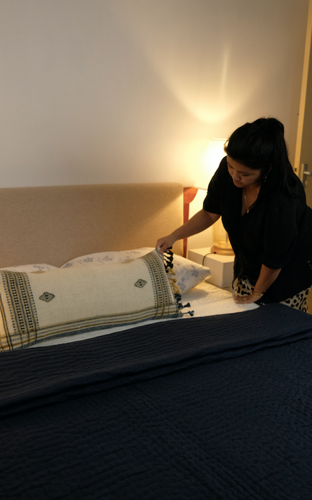 MIDNIGHT KANTHA QUILT - BLUE