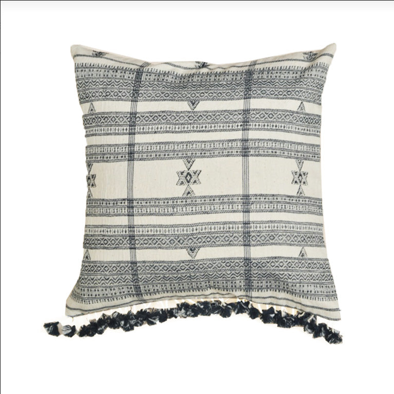 SIJU TASSELLED CUSHION - BLACK AND WHITE
