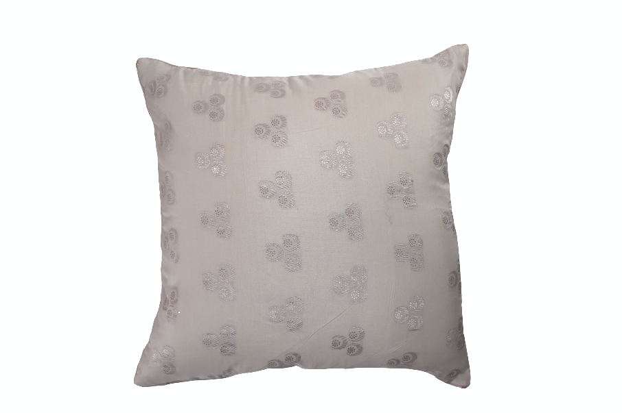 CHAND SILK CUSHION - CREAM AND SILVER