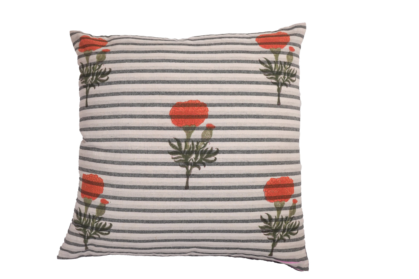 GENDA HANDBLOCK CUSHION - ORANGE WITH STRIPES