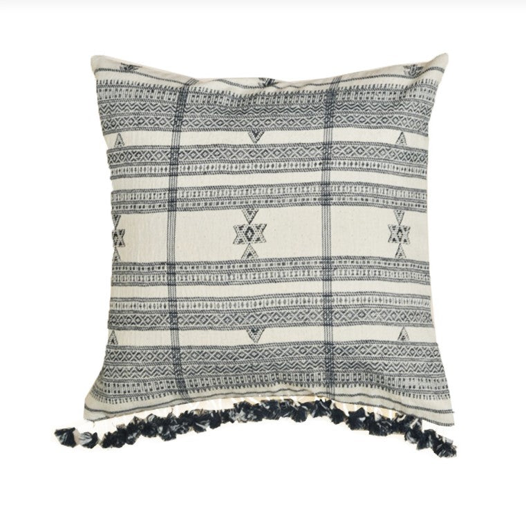 SIJU TASSELLED CUSHION - BLACK AND WHITE