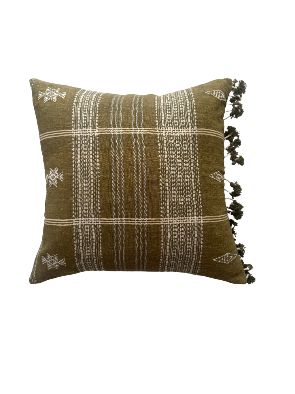TANA HANDWOVEN CUSHION - OLIVE GREEN