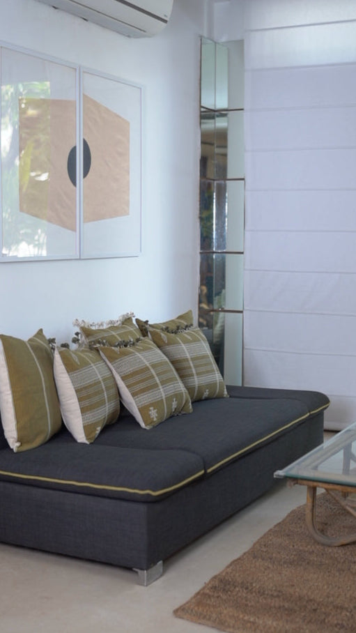 TANA HANDWOVEN CUSHION - OLIVE GREEN
