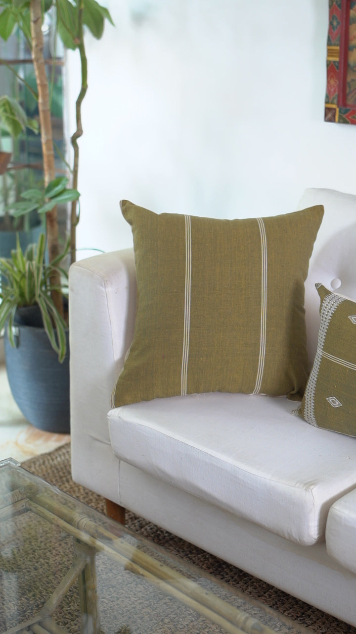 HARIT HANDWOVEN CUSHION - OLIVE GREEN