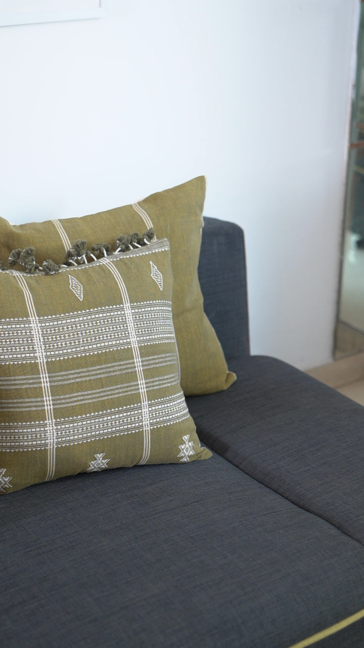 TANA HANDWOVEN CUSHION - OLIVE GREEN
