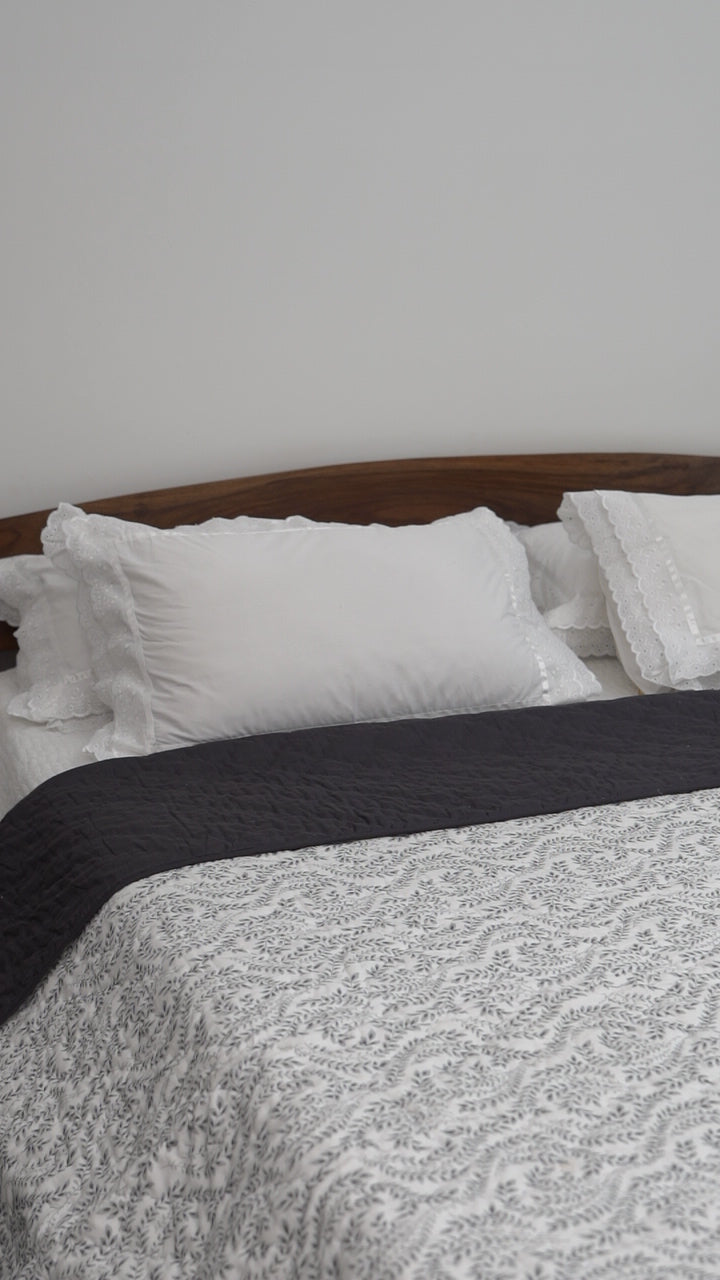 NIMBUS QUILT - MONOCHROME WITH FLORAL PATTERNS