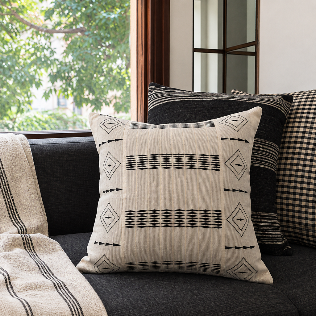 ENYA HANDWOVEN CUSHION - MONOCHROME