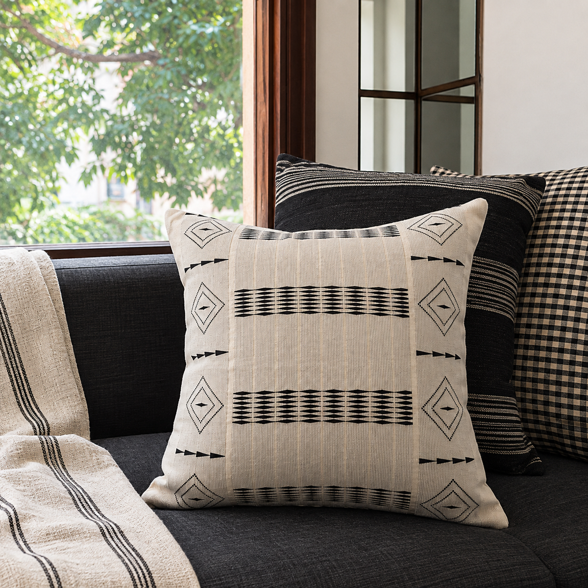 ENYA HANDWOVEN CUSHION - MONOCHROME
