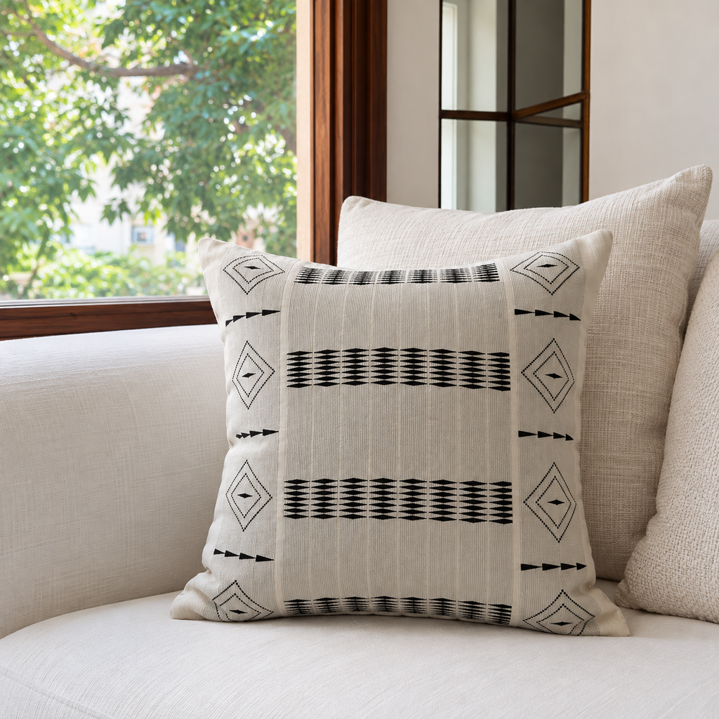ENYA HANDWOVEN CUSHION - MONOCHROME