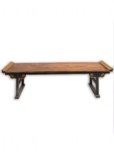BLACK CONSOLE WITH  NATURAL TOP AND CARVED CLOUDS