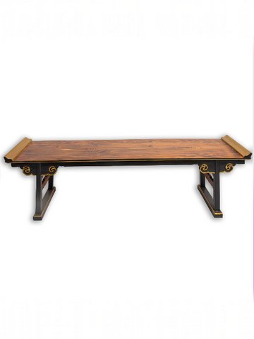 BLACK CONSOLE WITH  NATURAL TOP AND CARVED CLOUDS