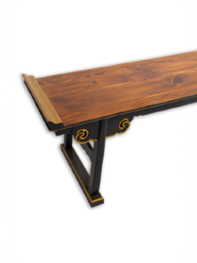 BLACK CONSOLE WITH  NATURAL TOP AND CARVED CLOUDS