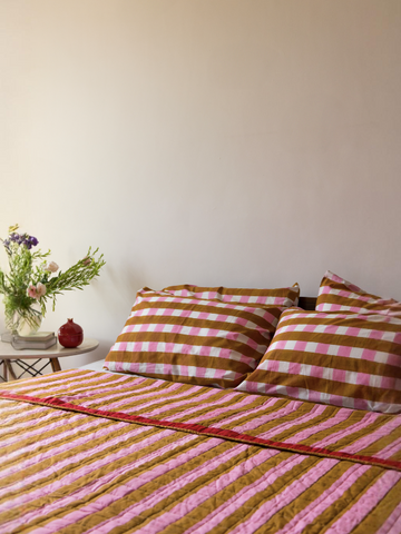 RANGEEN REVERSIBLE QUILT SET - PINK AND CARAMEL