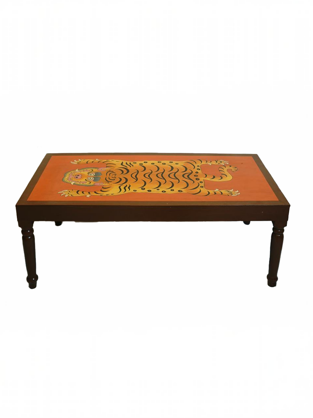 TIGER HAND PAINTED COFFEE TABLE - BROWN AND RUST