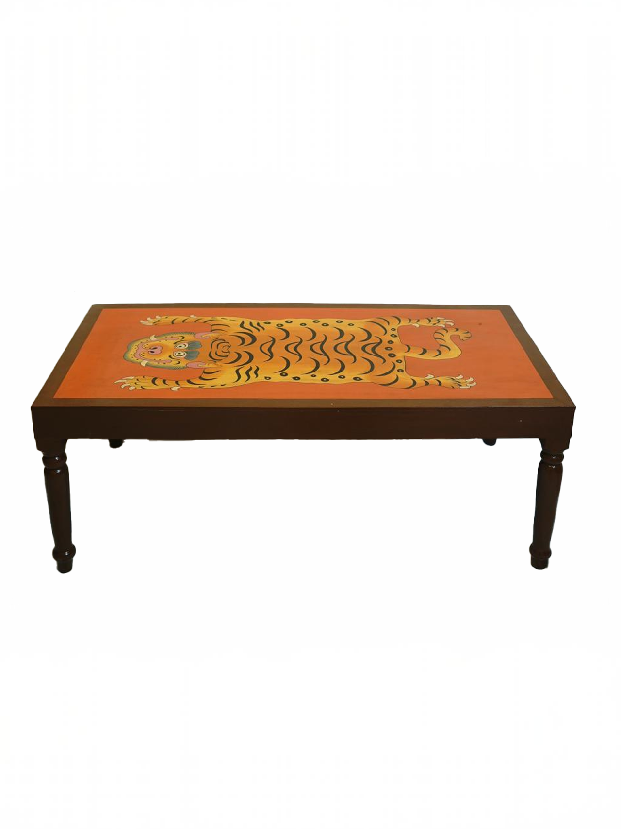 TIGER HAND PAINTED COFFEE TABLE - BROWN AND RUST