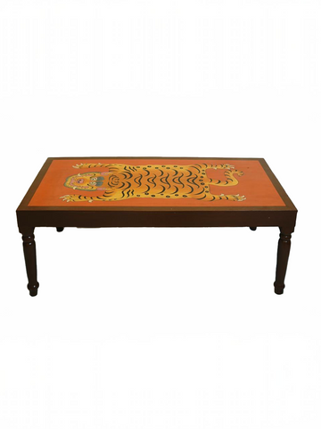 TIGER HAND PAINTED COFFEE TABLE - BROWN AND RUST