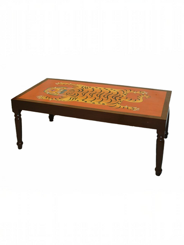 TIGER HAND PAINTED COFFEE TABLE - BROWN AND RUST