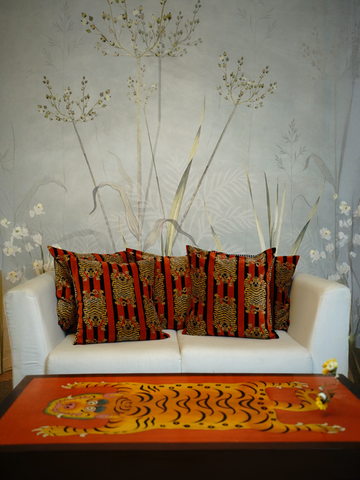 TIGER HAND PAINTED COFFEE TABLE - BROWN AND RUST
