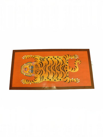 TIGER HAND PAINTED COFFEE TABLE - BROWN AND RUST