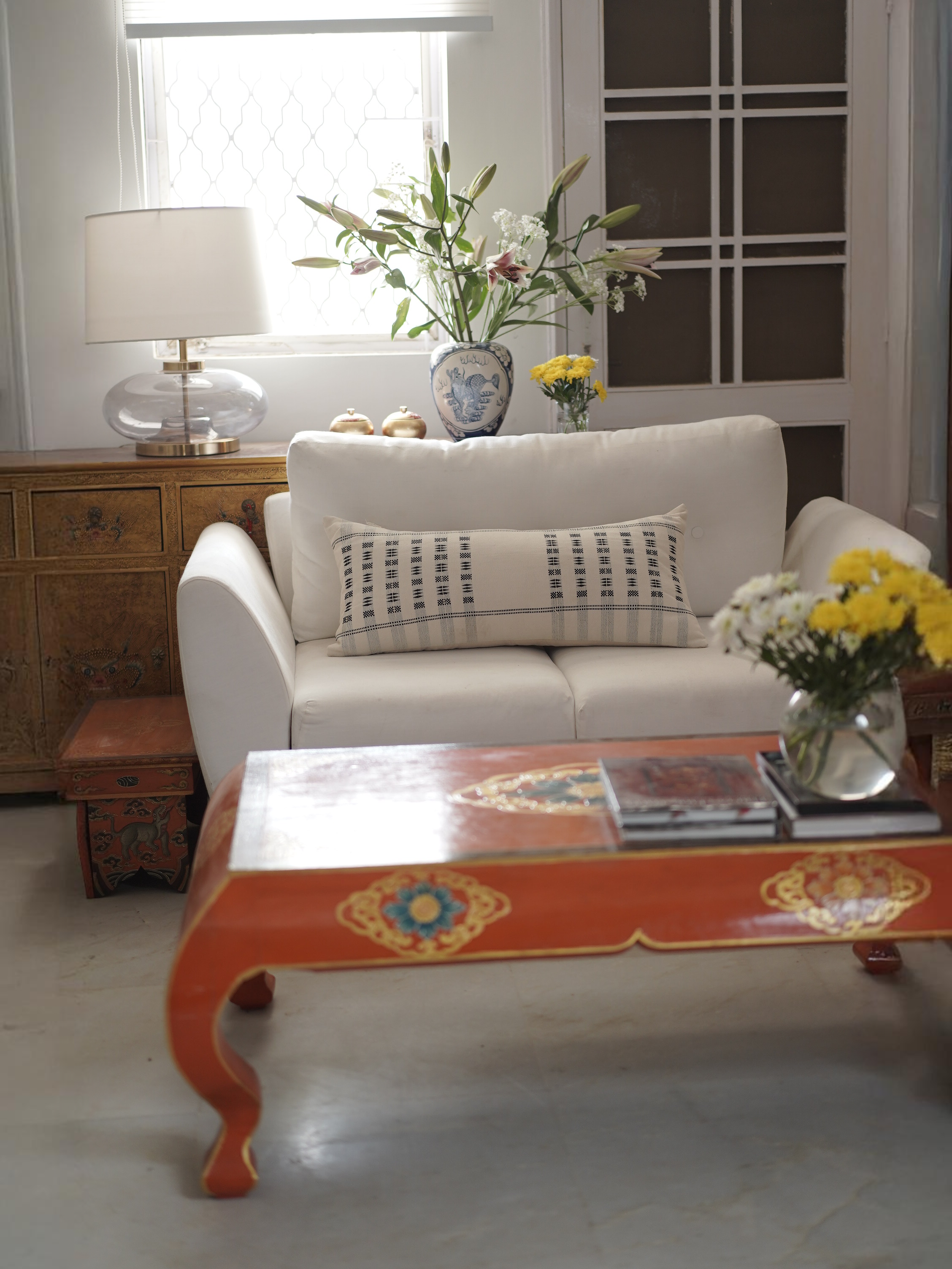 LOTUS HAND-CARVED COFFEE TABLE - ORANGE