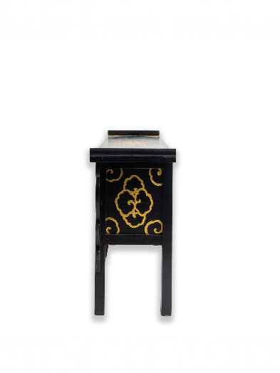 SONAM HANDMADE CONSOLE TABLE - BLACK WITH GOLD PAINTED LOTUS