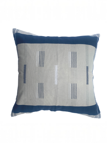 MAYA CUSHION - GREY BASE WITH NAVY BLUE AND WHITE MOTIFS