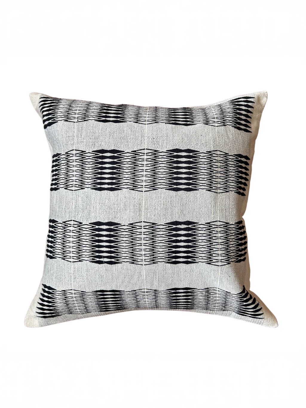 ELA HANDWOVEN CUSHION - GREY BASE AND BLACK MOTIFS