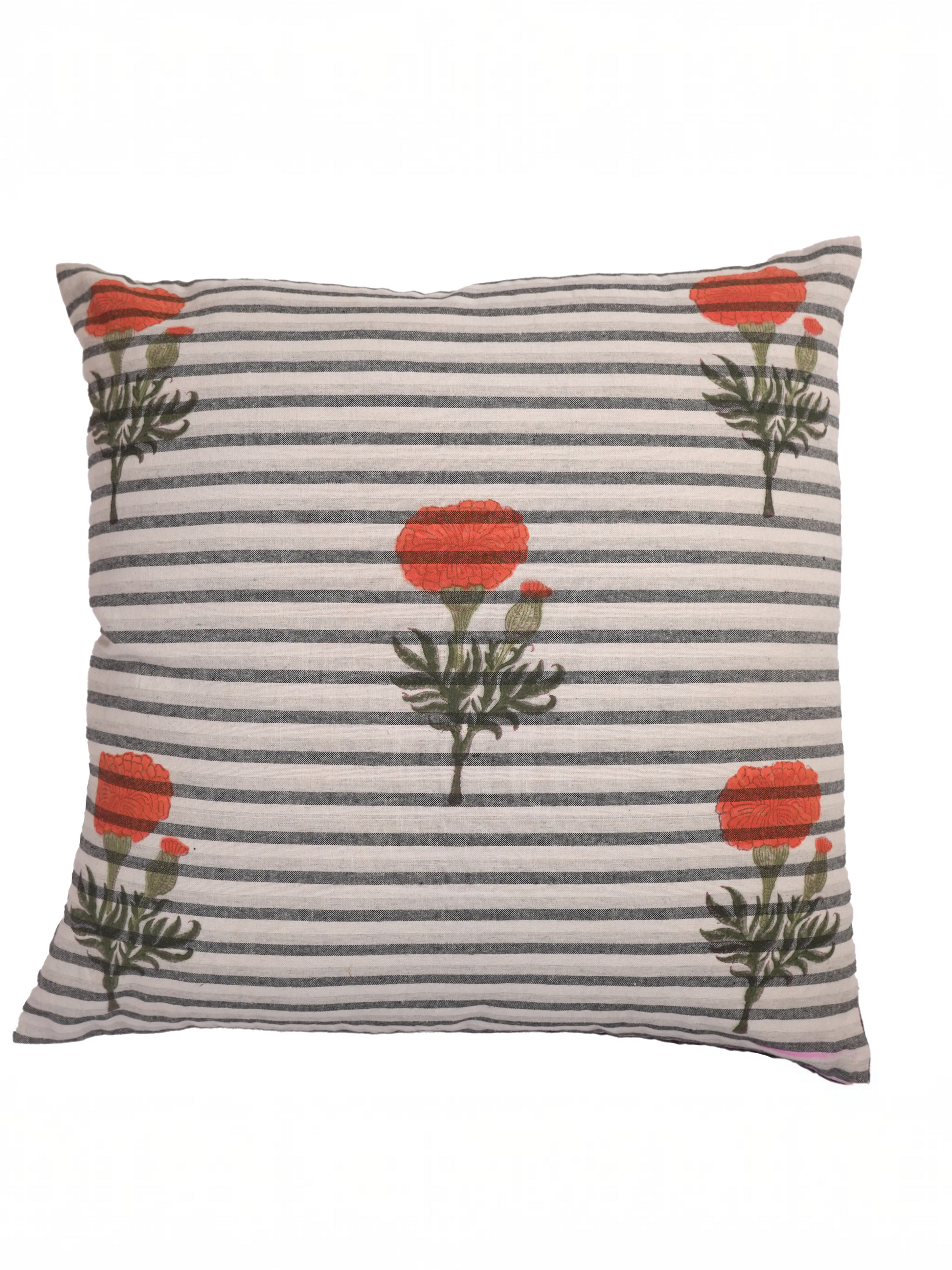 GENDA HANDBLOCK CUSHION - ORANGE WITH STRIPES
