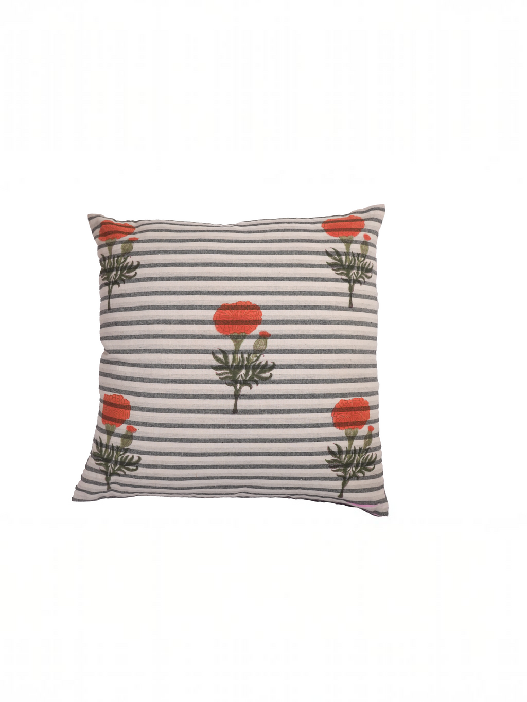 GENDA HANDBLOCK CUSHION - ORANGE WITH STRIPES