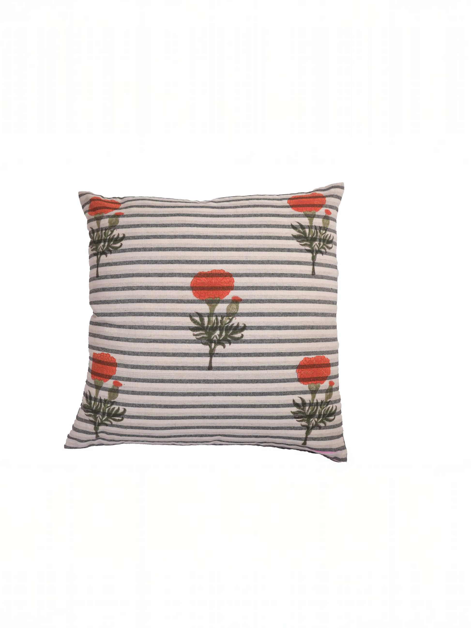 GENDA HANDBLOCK CUSHION - ORANGE WITH STRIPES
