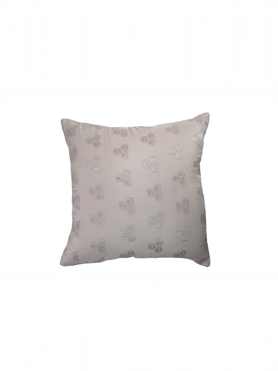 CHAND SILK CUSHION - CREAM AND SILVER
