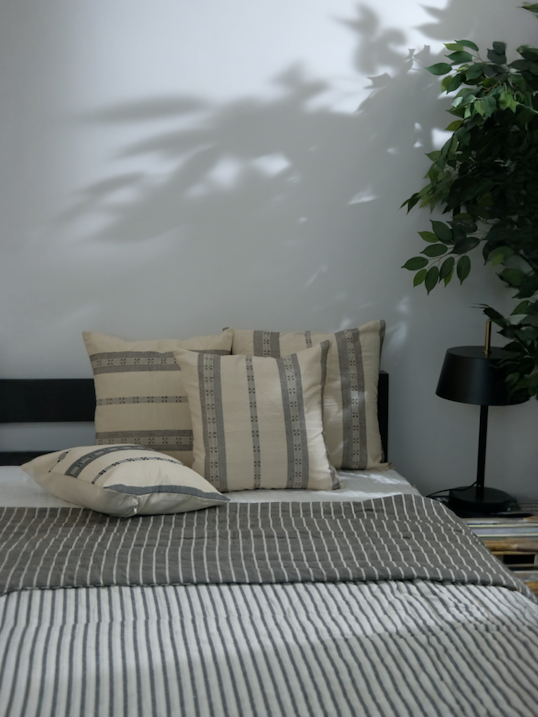 DHAARI REVERSIBLE QUILT - GREY WITH STRIPES
