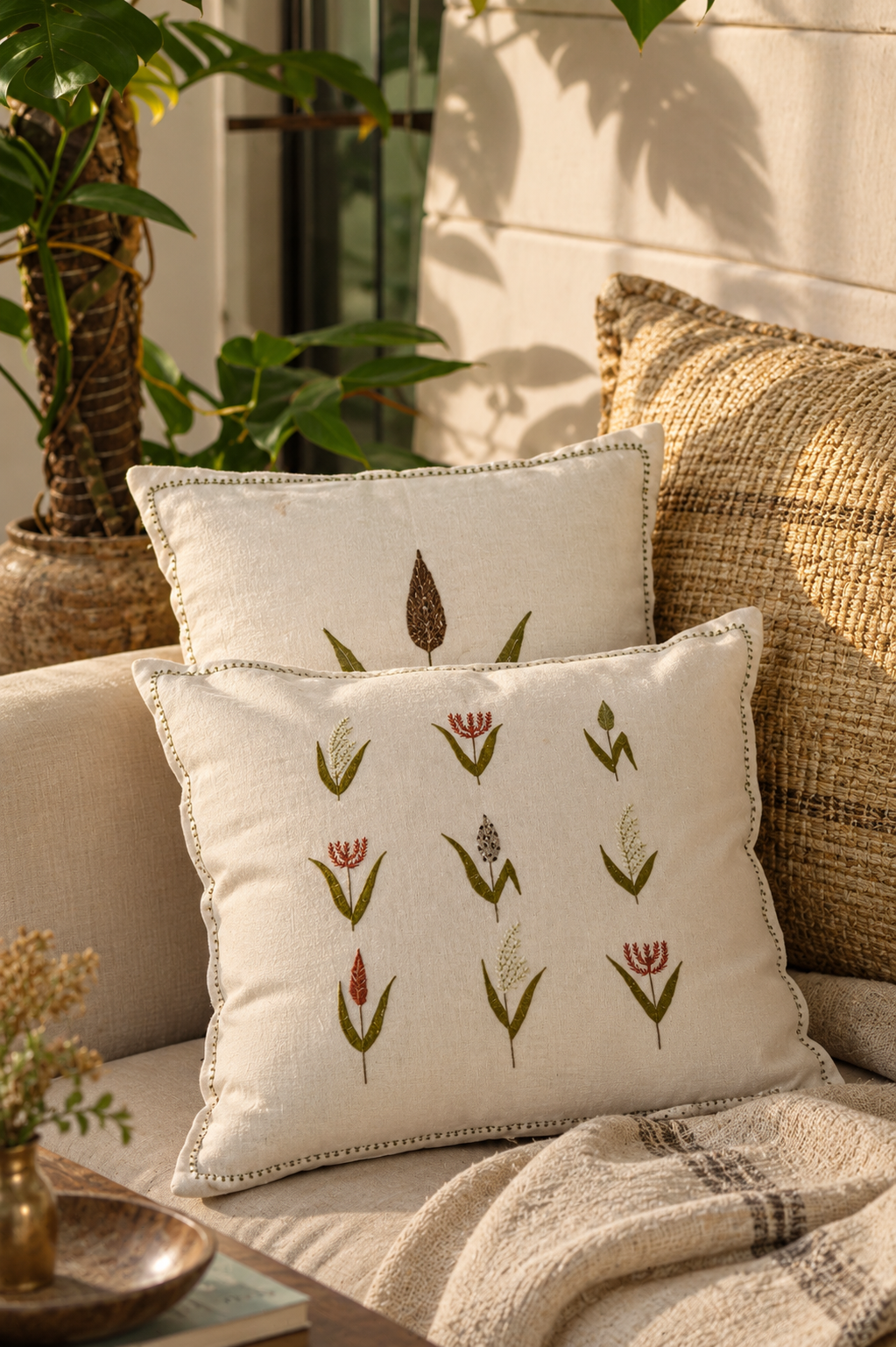 GAMMI HAND-EMBROIDERED CUSHION - FLORAL