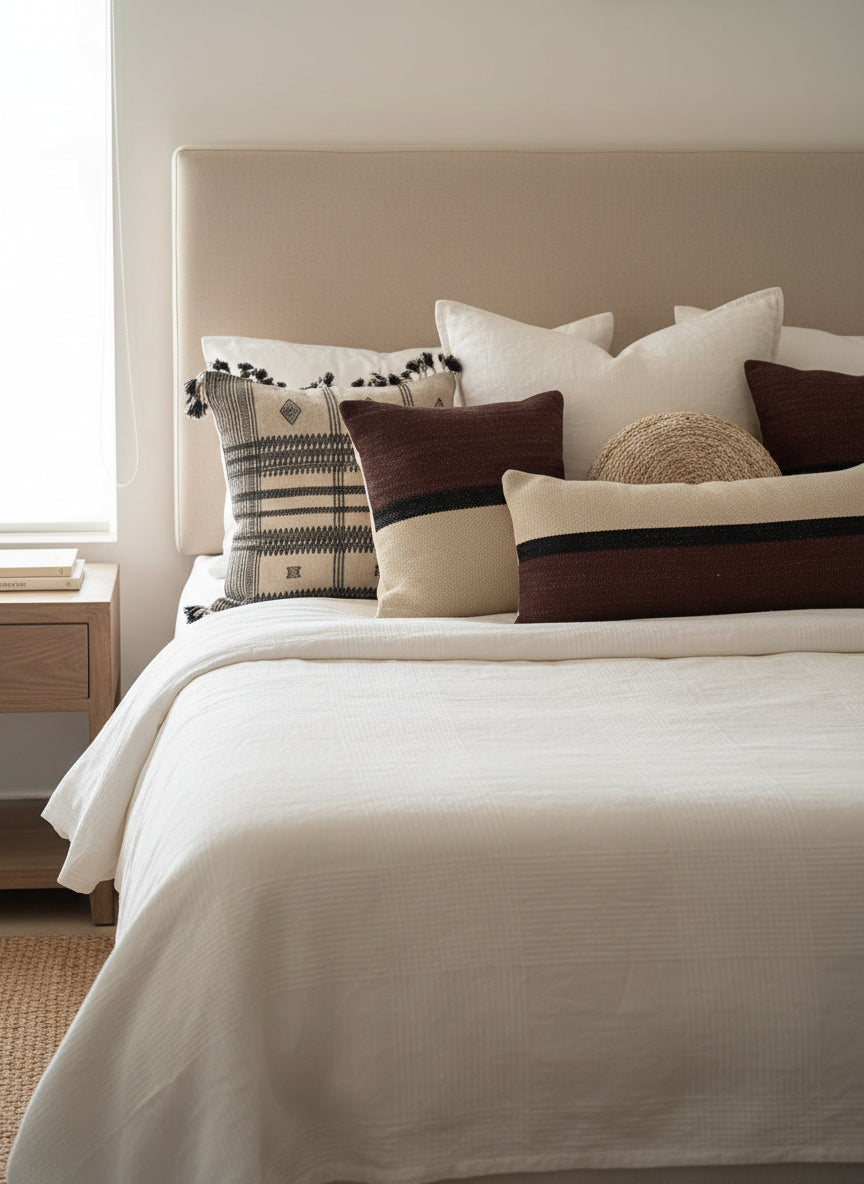 PECAN HANDWOVEN CUSHION - BROWN