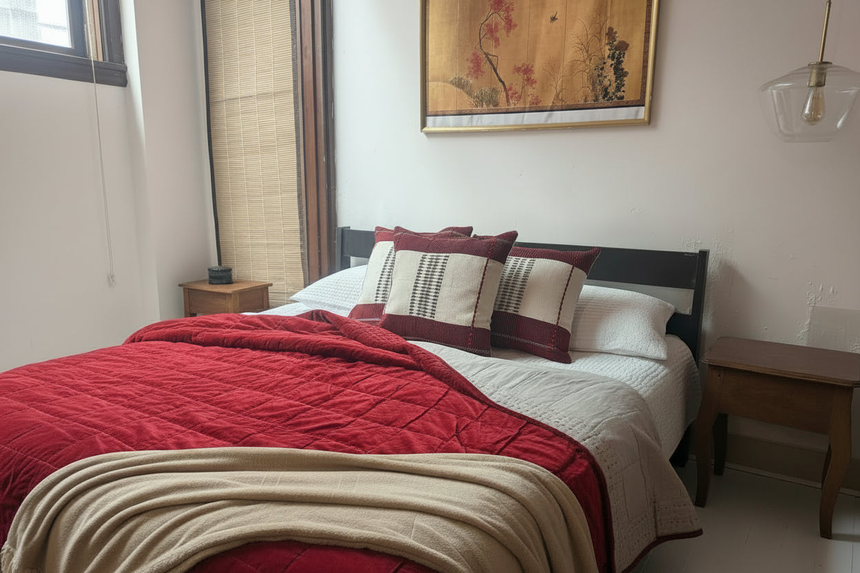 PRUNE SUEDE KING SIZE QUILT - PLUM RED