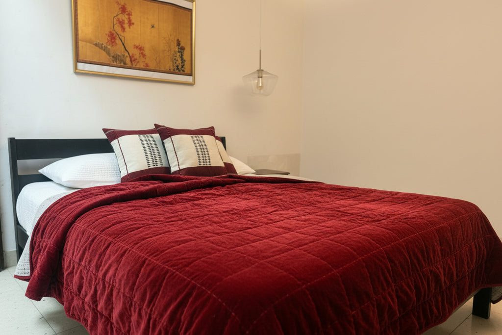 PRUNE SUEDE KING SIZE QUILT - PLUM RED