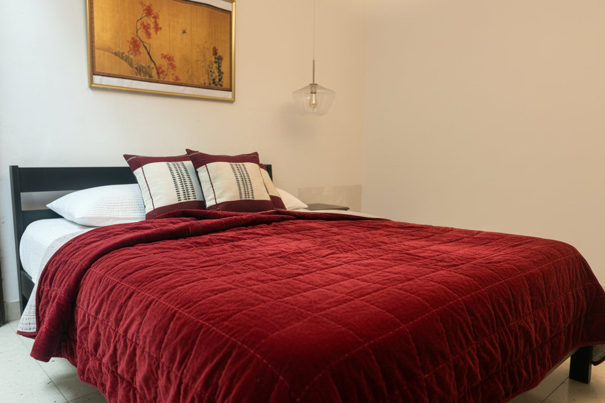 PRUNE SUEDE KING SIZE QUILT - PLUM RED