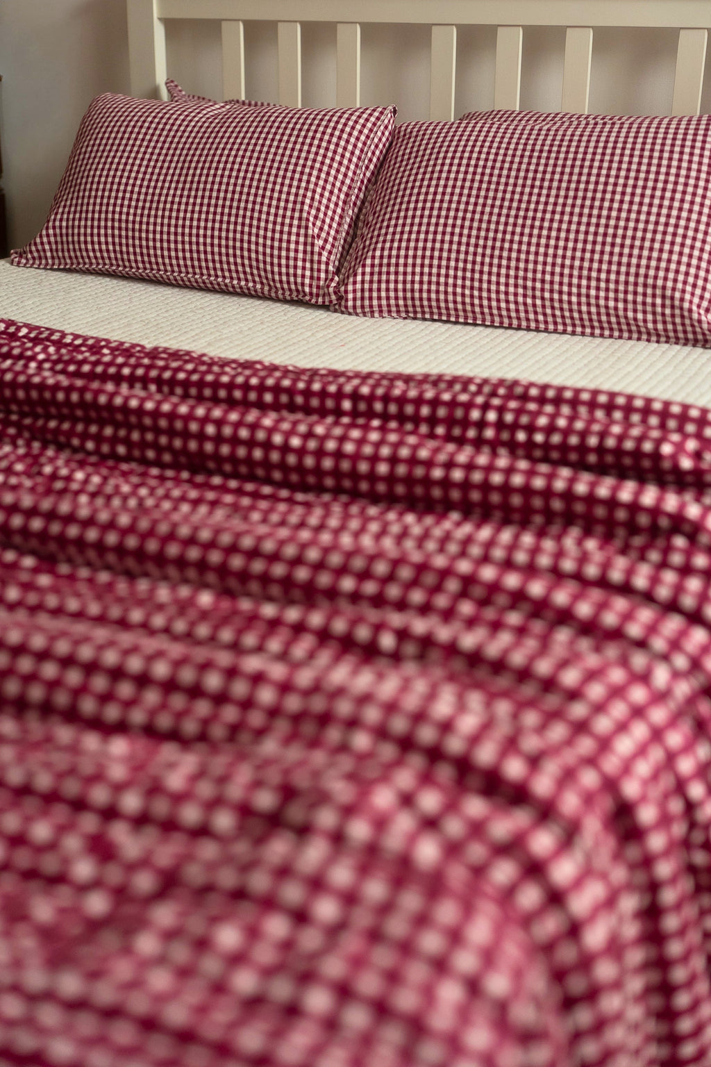 JAMUN CHECK AND STRIPE REVERSIBLE QUILT SET - BERRY