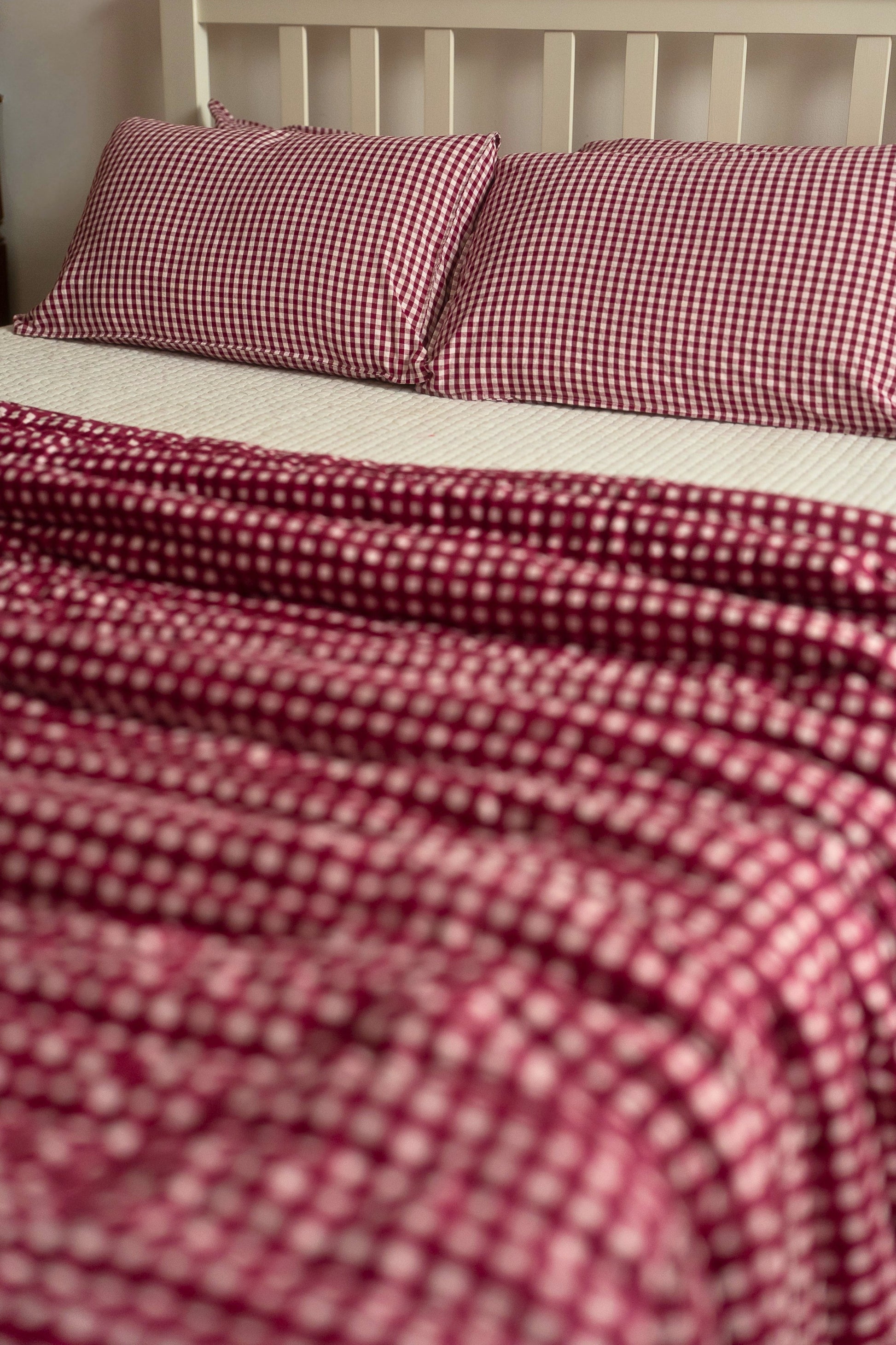 JAMUN CHECK AND STRIPE REVERSIBLE QUILT SET - BERRY