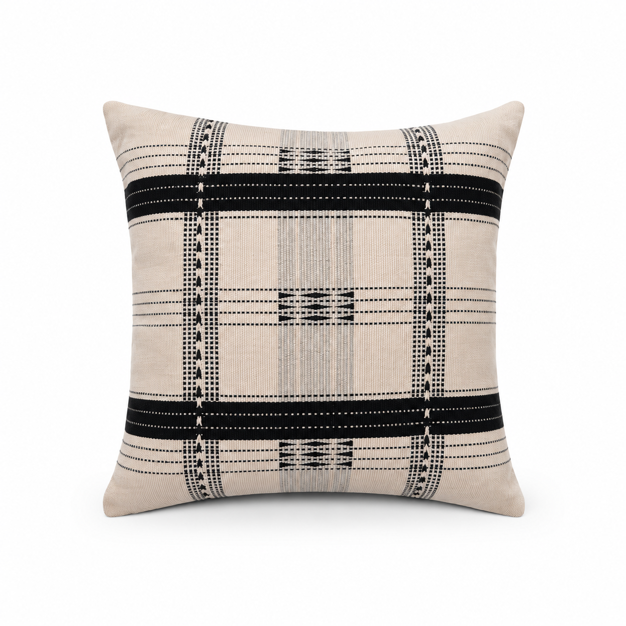 LATTICE HANDWOVEN CUSHION - BLACK AND WHITE