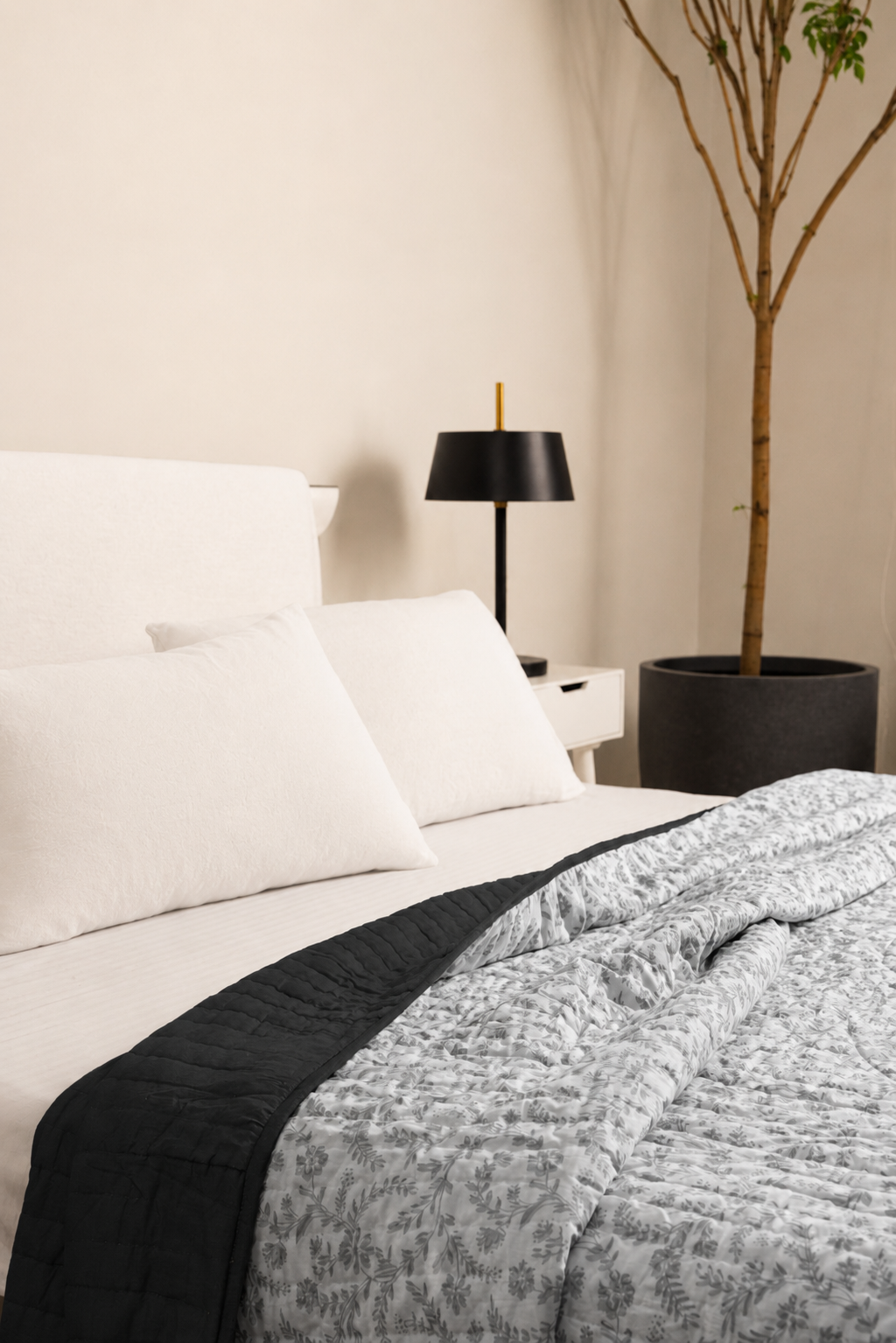 NIMBUS QUILT - MONOCHROME WITH FLORAL PATTERNS