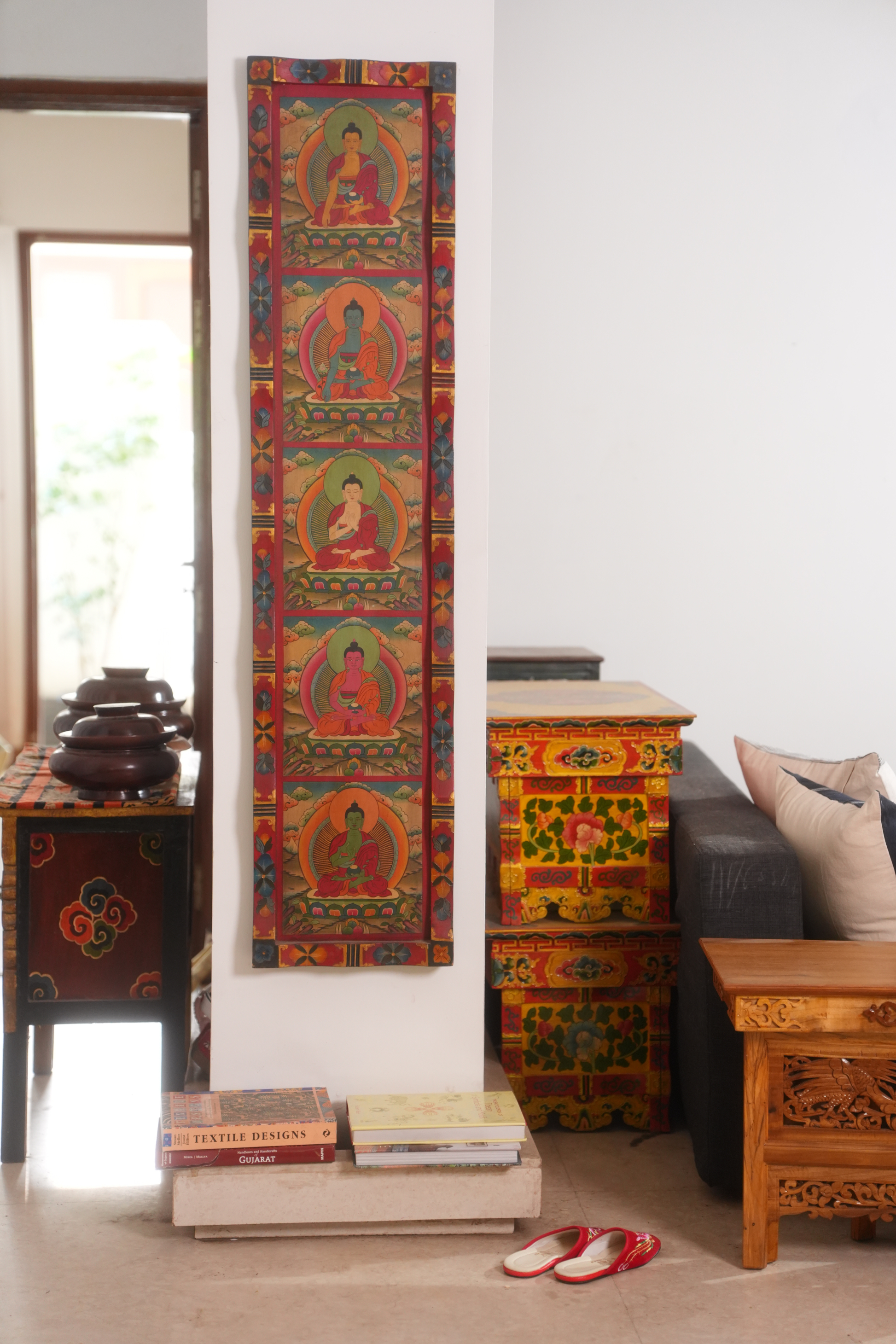 PANCH BUDDHA FRAMED WOODEN PAINTING