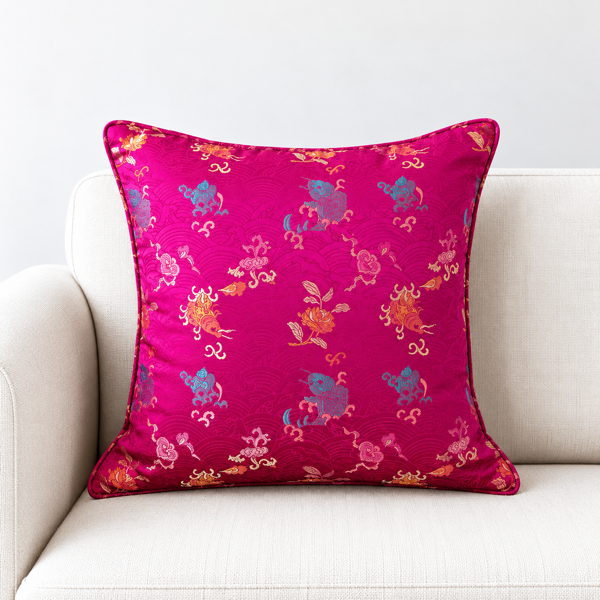 RANI CELESTIAL CUSHION SILK BROCADE CUSHION - FUSCHIA PINK