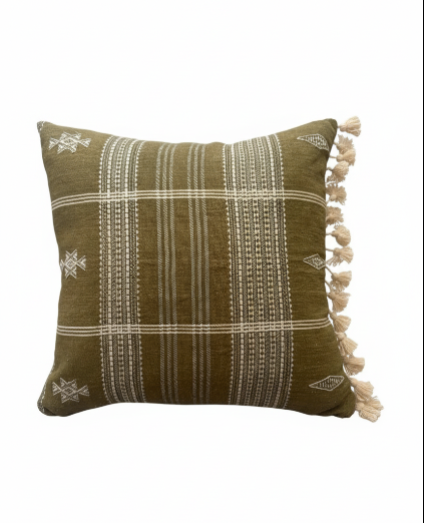 TANA HANDWOVEN CUSHION - OLIVE GREEN
