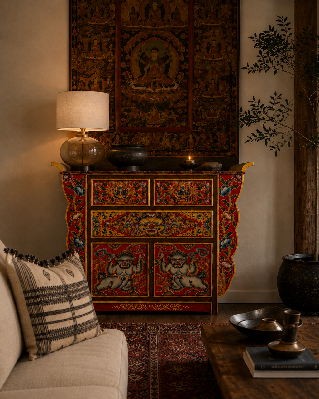 SNOWLION HANDPAINTED CABINET - RED