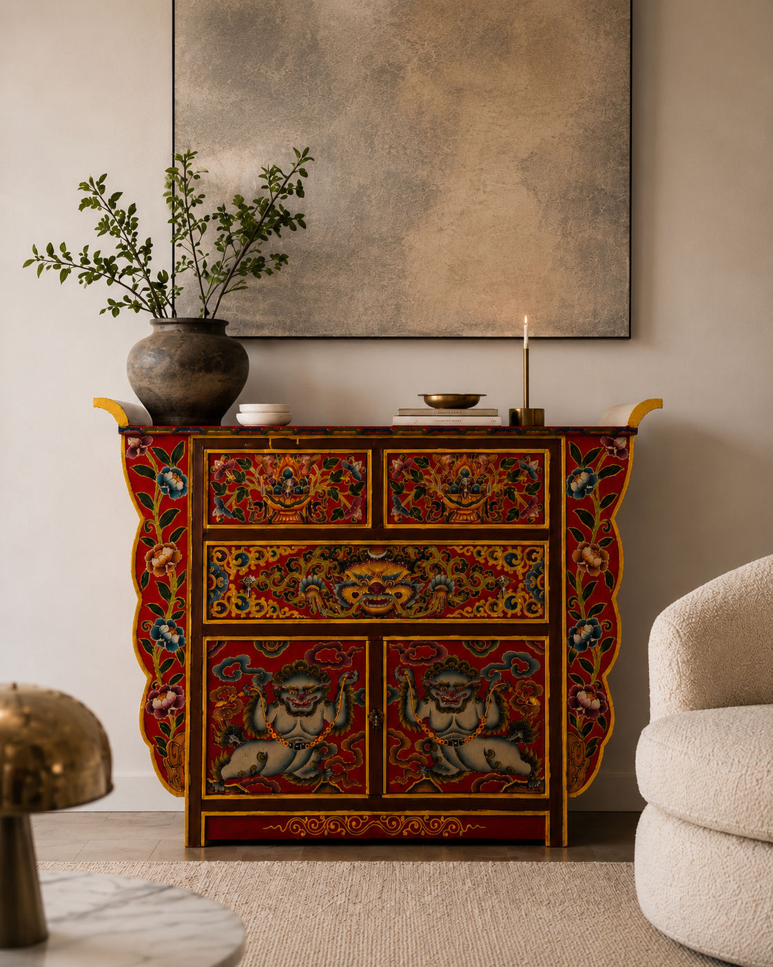 SNOWLION HANDPAINTED CABINET - RED