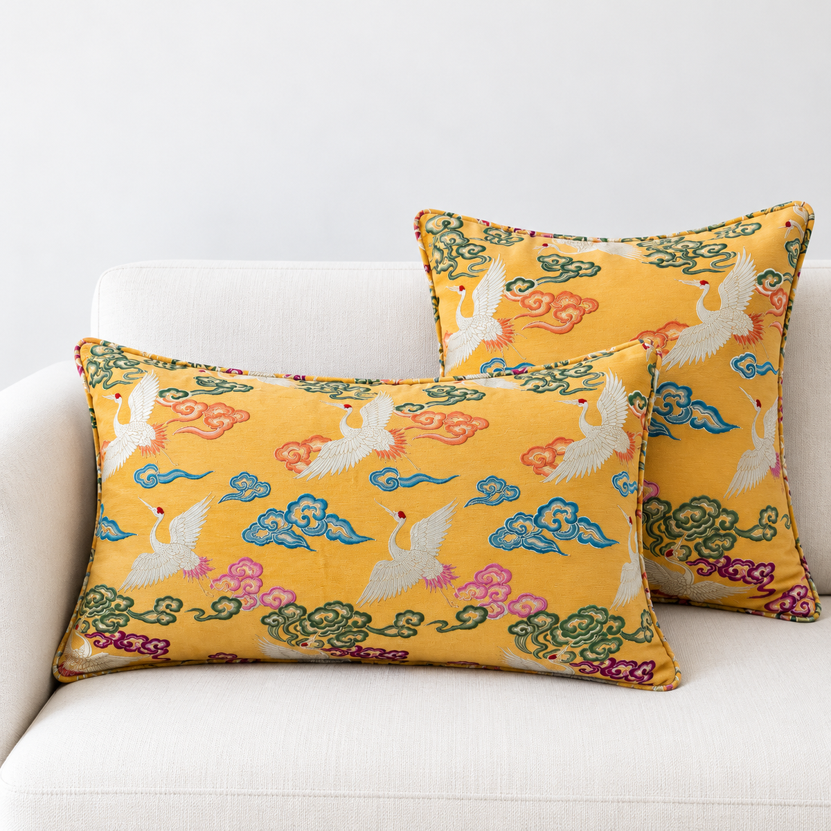 SUNEHRI CELESTIAL SILK BROCADE CUSHION - YELLOW BASE