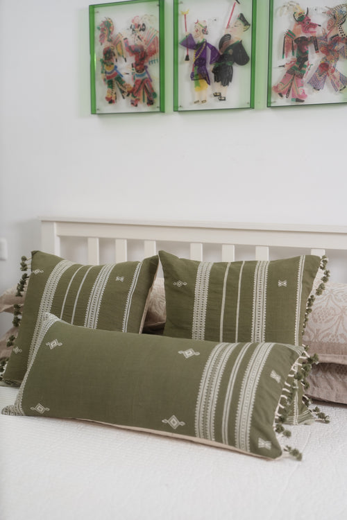 AAM HANDWOVEN CUSHION - OLIVE GREEN